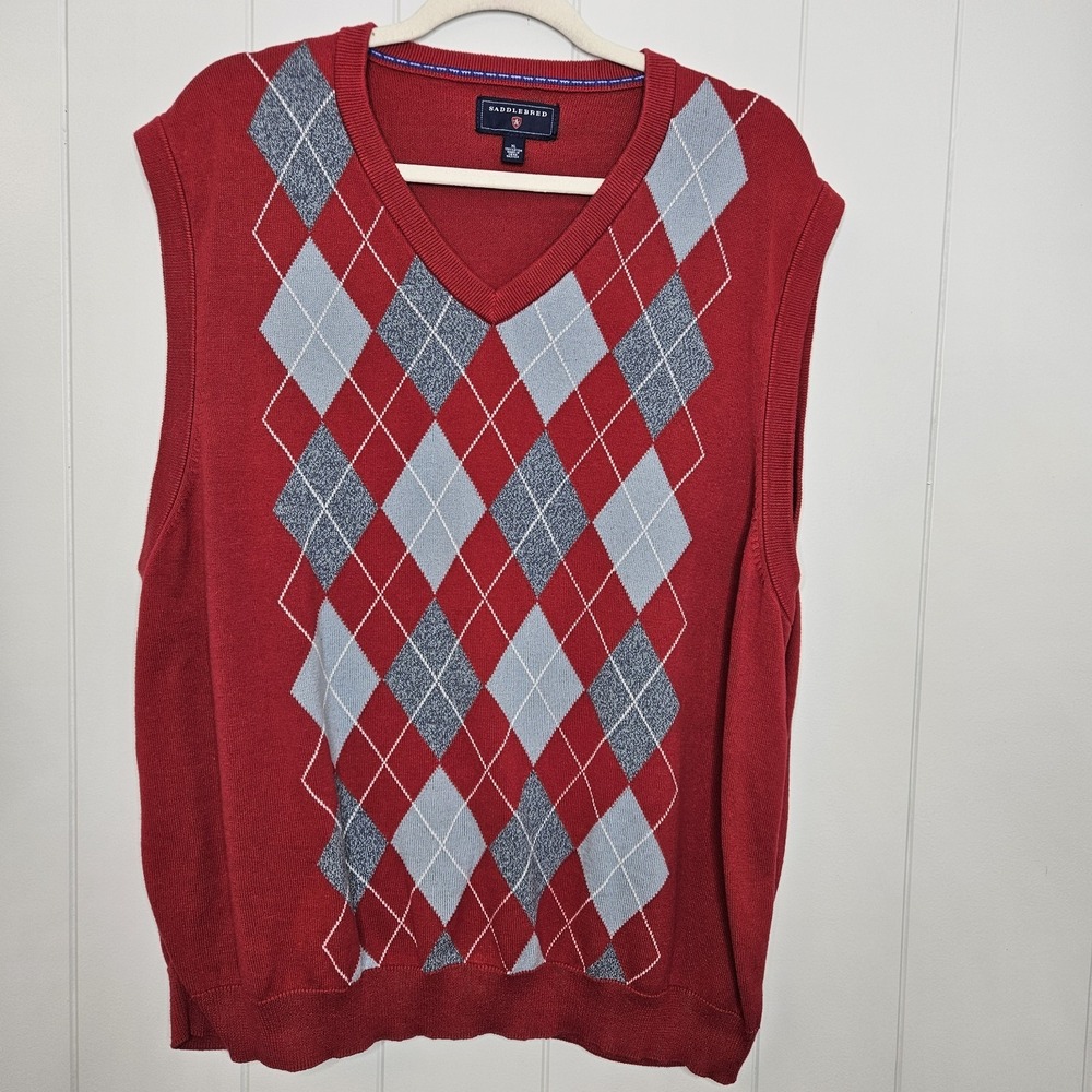 SaddleBred‎ XL Red  Men's Argyle  Vest Pullover